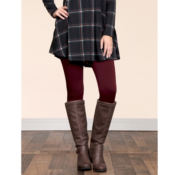 Soft Fleece Lined High Waist Burgundy Yoga Leggings - Picture 2 of 16